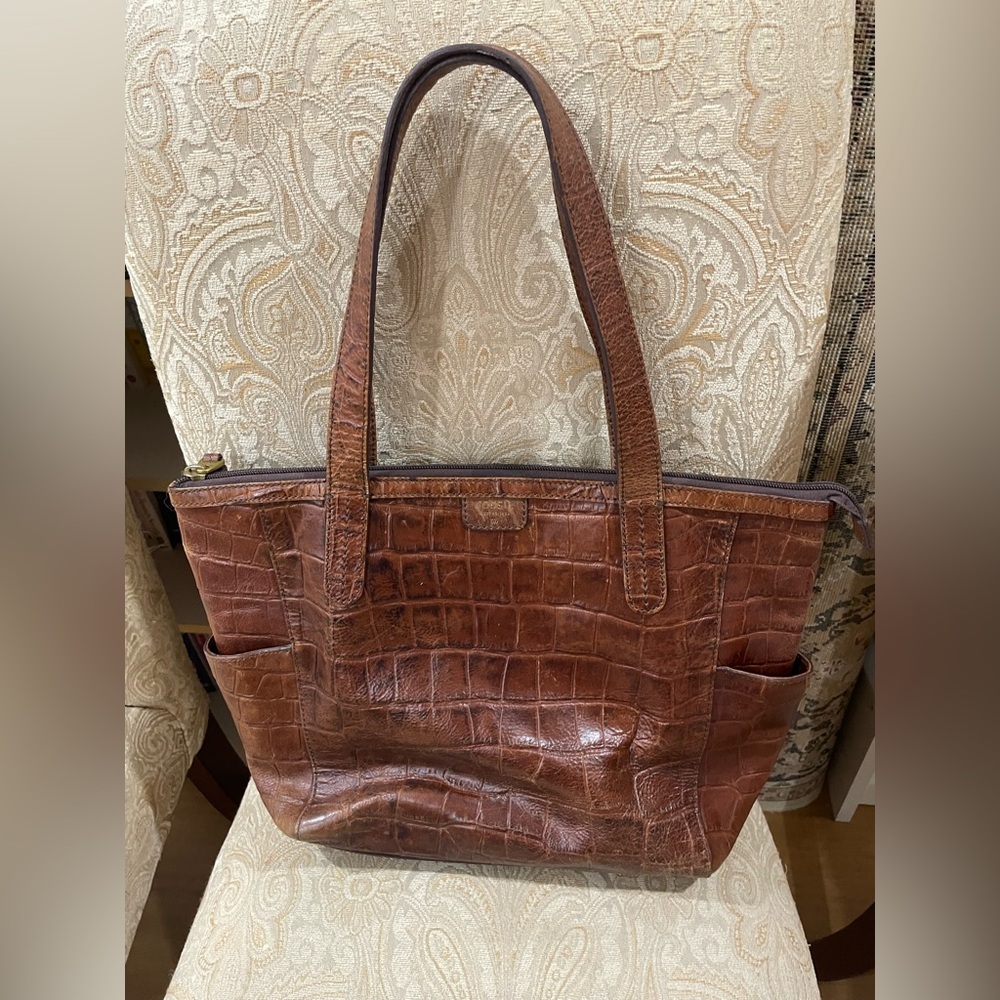 Fossil Elegant Brown Leather Tote Bag